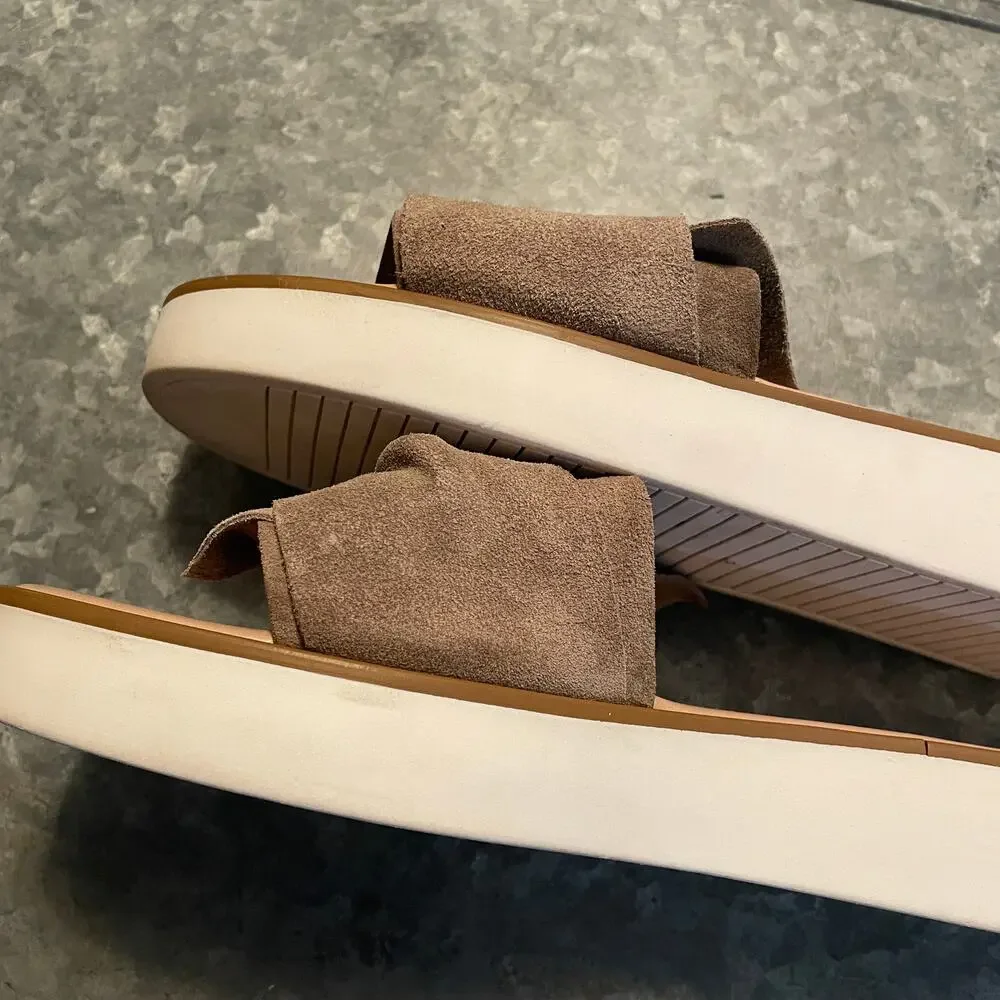 Seychells Coast Knotted Suede Slide Sandals 11 Taupe Brown Platform Italy - Picture 8 of 12